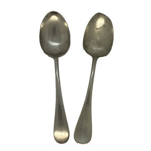 Early 20th Century Two Nickel Silver 7 1/8" Tablespoons Estate Rustic Primitive